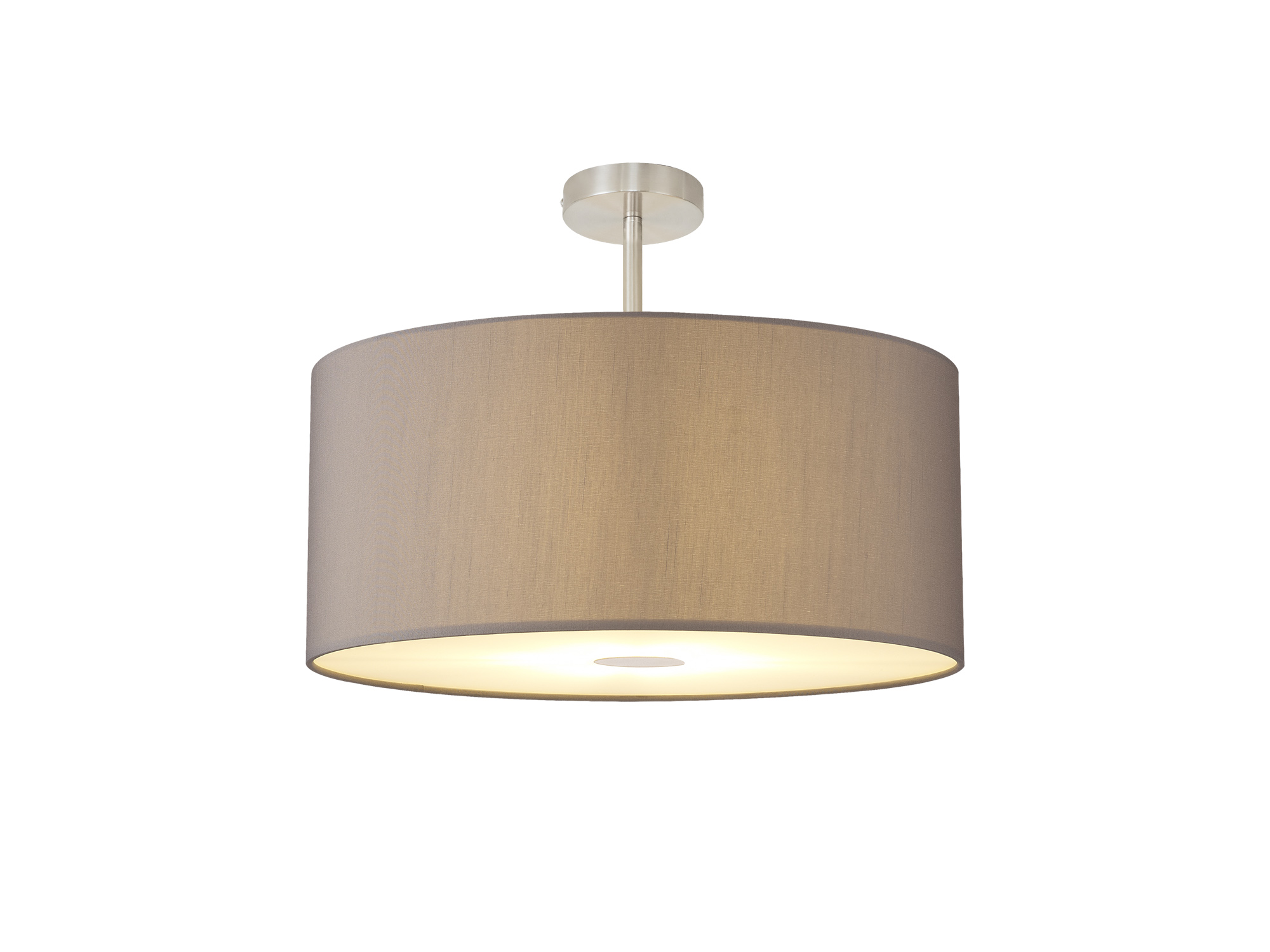 DK0278  Baymont 60cm Semi Flush 1 Light Satin Nickel, GreyWhite Laminate, Frosted Diffuser
